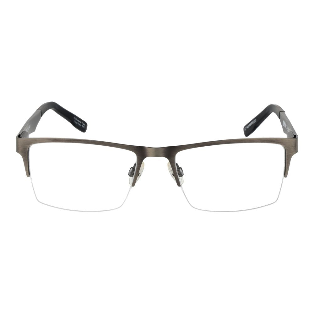 Spy Gray Plastic Glasses (Frames) for men, gunmetal color, half-rim style, rectangle shape with spring hinge, lens width 54mm.