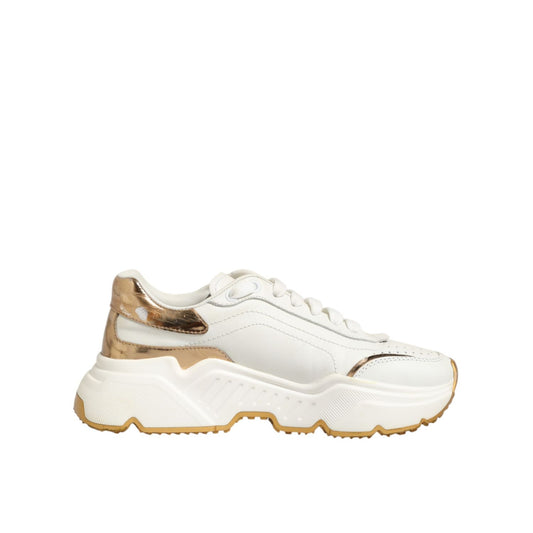 Dolce & Gabbana White Gold Daymaster Low Top Sneakers Shoes 1728,67345645728,Chunky - Sneakers - Shoes,Dolce & Gabbana,EU37/US6.5,Low Tops - Sneakers - Shoes,Material: 07%PL+10%PU+83lf,Preowned / Defect,Shoes,Sneakers - Shoes,White,Women