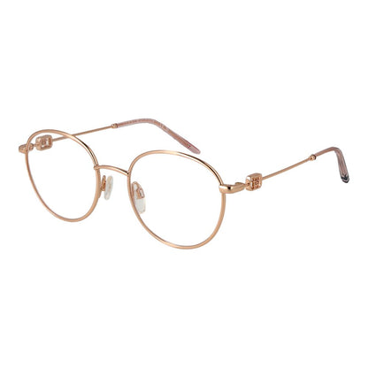 Tommy Hilfiger Gold Stainless Steel Glasses (Frames) for women in full-rim panto style with demo plastic lenses and branded case included.