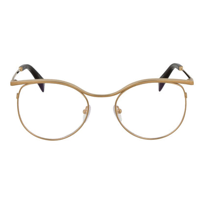 Yohji Yamamoto Gold Metal Glasses (Frames) for women, round style with full-rim, gold frame, demo lenses, size 53-18-145