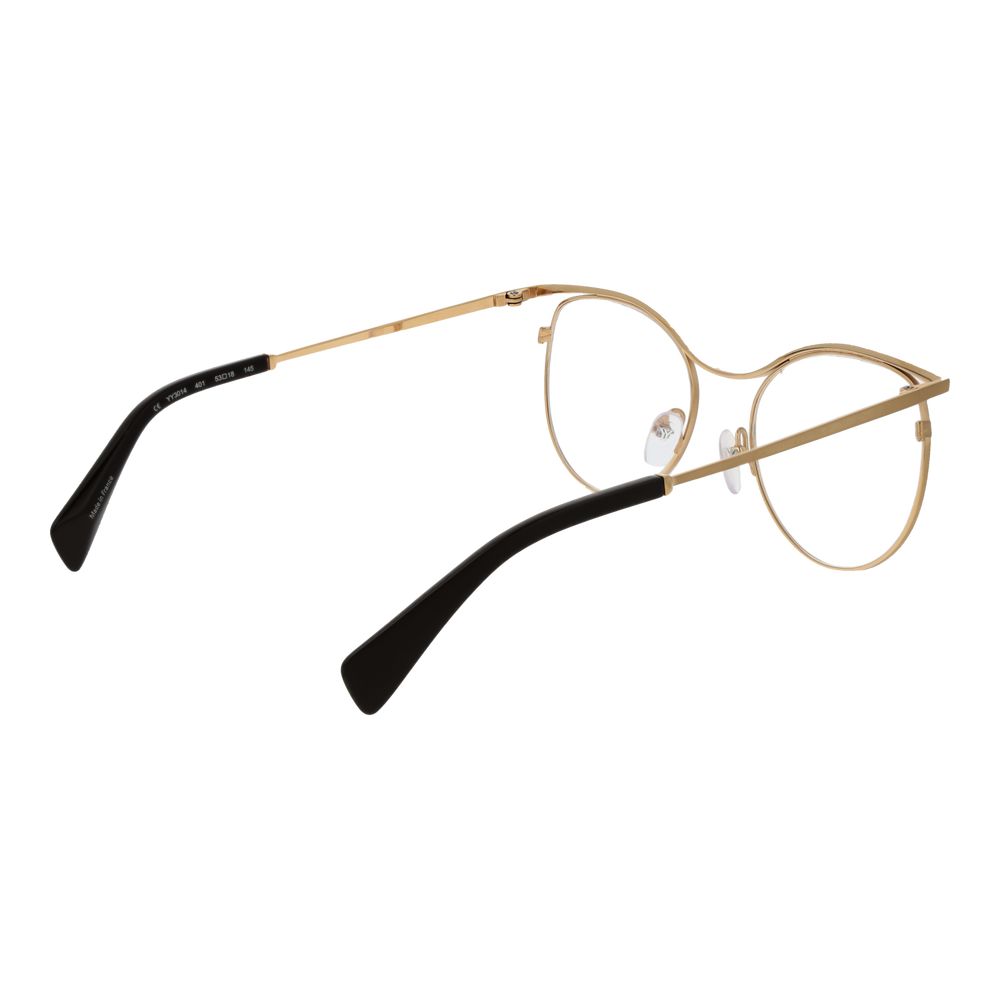 Yohji Yamamoto Gold Metal Glasses (Frames) for women, round full-rim style, gold metal frames with plastic demo lenses, size 53-18-145.