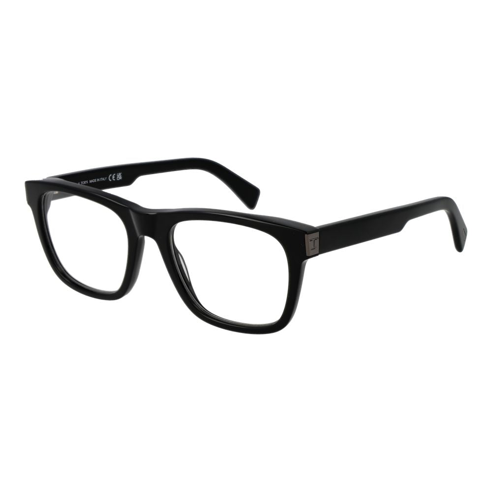 Tod's Black Acetate Glasses (Frames) - full-rim rectangle acetate frames in black, demo lenses, size 53-19-145, includes branded case.