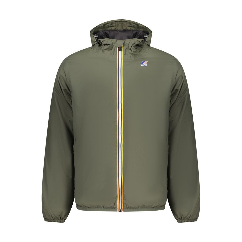 K-WAY Green Polyamide Men Jacket with hood, versatile design, and ample storage for modern adventurers.