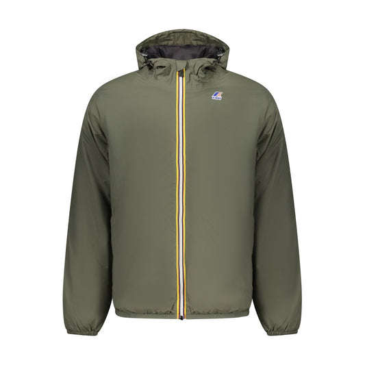 K-WAY Green Polyamide Men Jacket with hood, versatile design, and ample storage for modern adventurers.
