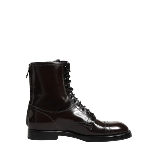Dolce & Gabbana Black Leather Lace Up Mid Calf Boots Shoes 1728,67345645728,Black,Boots - Shoes,Dolce & Gabbana,EU40/US7,Lace-Up Boots - Boots - Shoes,Material: 100lf,Men,Preowned / Defect,Shoes