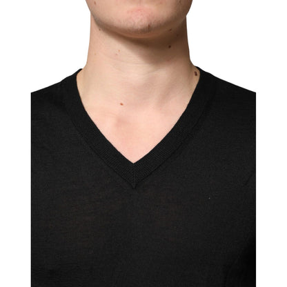 Dolce & Gabbana Black Cashmere V-Neck Men Pullover Sweater