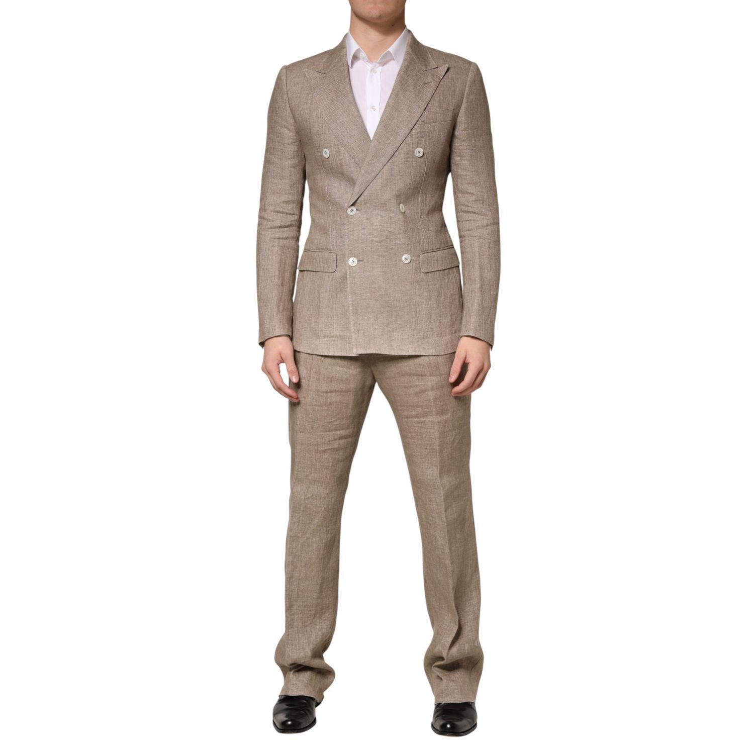 Dolce & Gabbana Beige Linen Double Breasted 2 Piece Men Suit