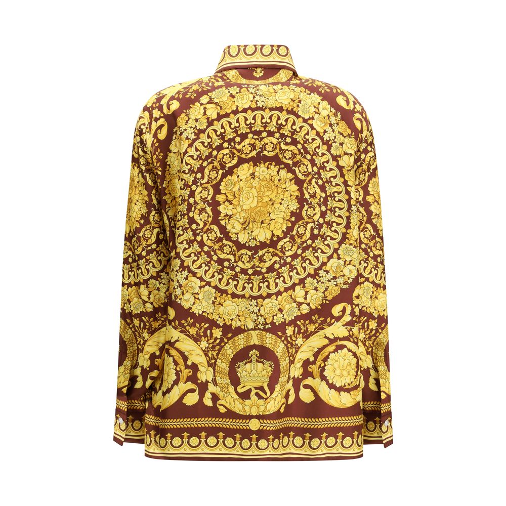 Versace Bordeaux Silk Pattern Shirt 1728,72470364320,Bordeaux,Clothing,IT40 | M,IT42 | L,New with tags,Pattern - Shirts - Clothing,Shirts - Clothing,Versace,Women
