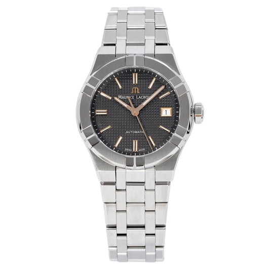 MAURICE LACROIX MOD. AIKON AUTOMATIC stainless steel wristwatch for gents with sapphire dial, 39mm case, and 20 ATM water resistance.