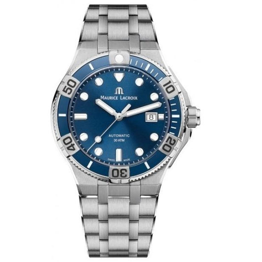 MAURICE LACROIX MOD. AIKON AUTOMATIC wristwatch with stainless steel strap, sapphire dial, and 30 ATM water resistance, made in Switzerland.