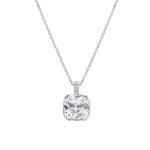 Elegant silver necklace featuring a large square-cut gemstone pendant, classic and timeless jewelry accessory.