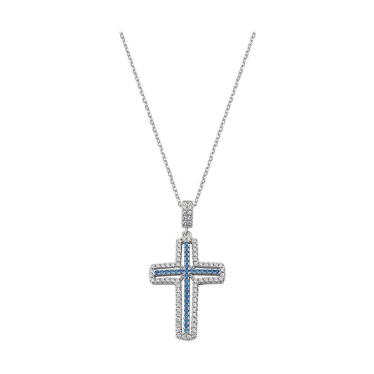 AMEN JEWELRY Mod. CLCRVBBLZ cross pendant necklace with blue stones
