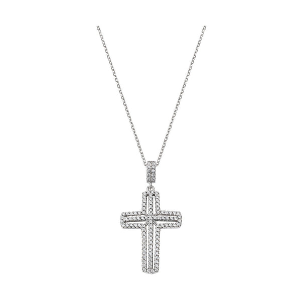 Alt Tag: AMEN JEWELRY Mod. CLCRVBBZ cross pendant necklace with elegant design.