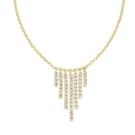 Gold necklace with pendant, AMEN JEWELRY Mod. CLTRTNGBZ, featuring cascading rhinestone strands.