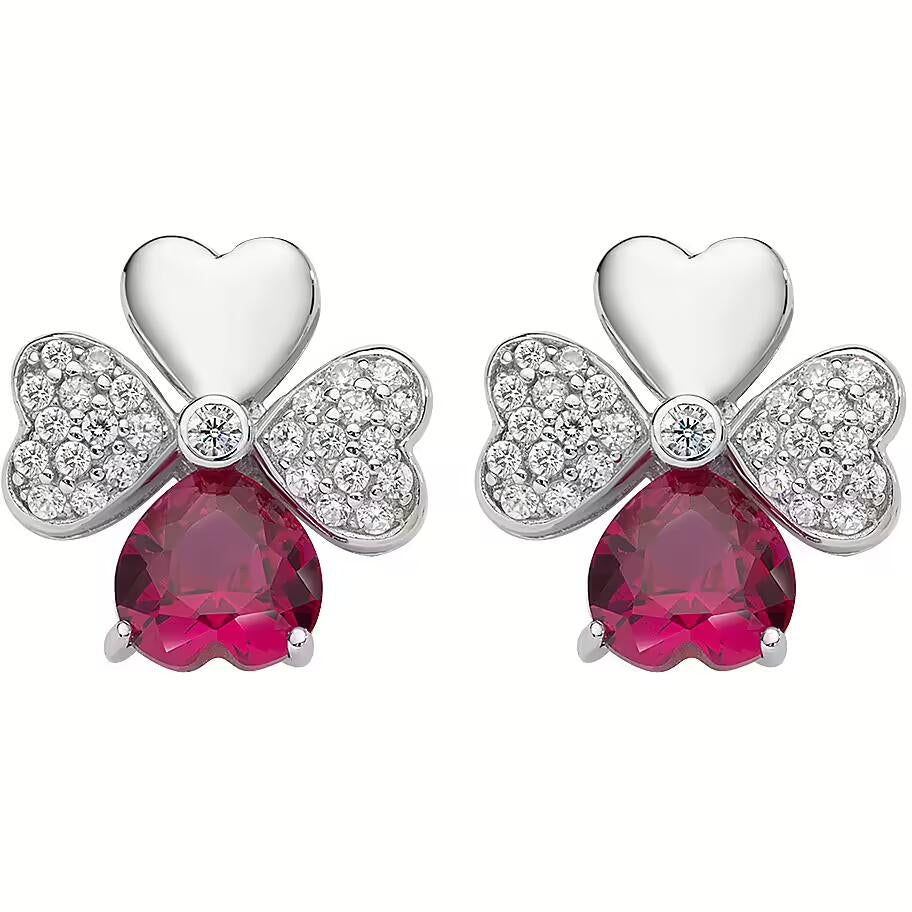 AMEN JEWELRY Mod. EQUBR heart-shaped earrings with red gemstones and crystal accents on a white background