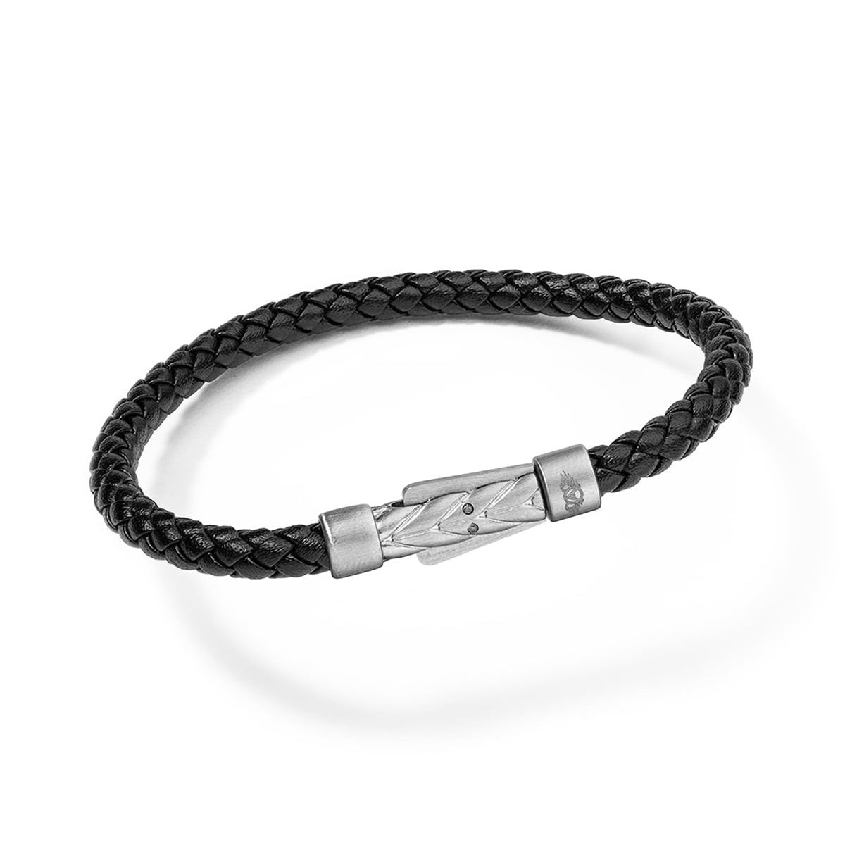 AN JEWELS JEWELRY Mod. AA.P256SSBK.M black braided bracelet with silver clasp on white background