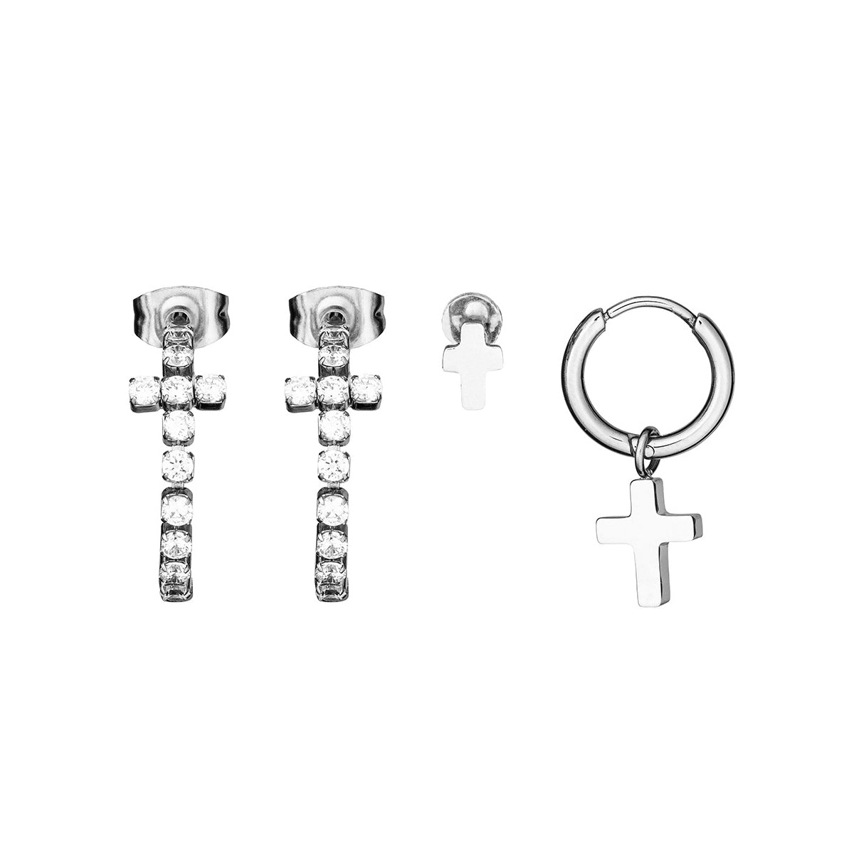 AN JEWELS JEWELRY Mod. AB.EP043 silver cross earrings and charm set with sparkling stones