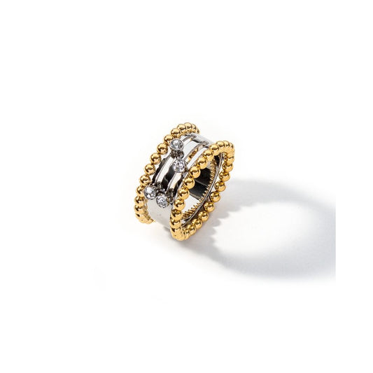 AN JEWELS JEWELRY Mod. AL.RSOKLYC-10 gold and silver ring with diamonds on white background