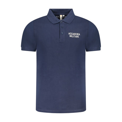 Accademia Militare Blue Cotton Polo Shirt with short sleeves, 3 buttons, contrast logo, in blue color.