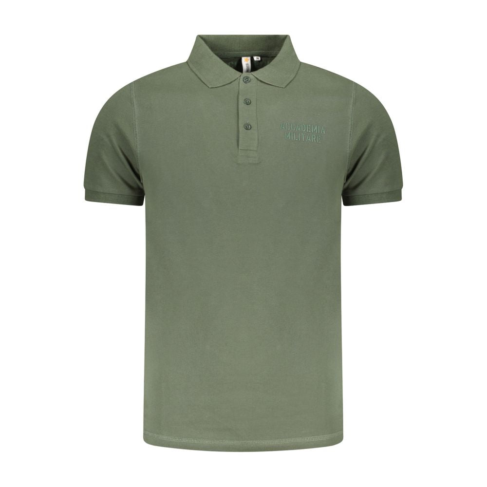 Accademia Militare Green Cotton Polo Shirt with short sleeves, 3 buttons, military academy print, and logo.