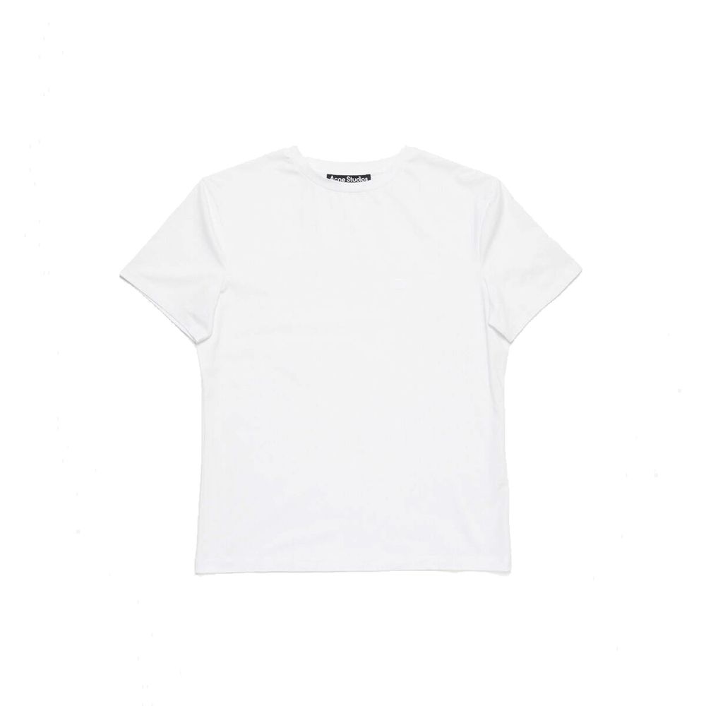 Acne Studios White Cotton T-Shirt with short sleeves and face logo, made of 90% cotton and 10% elastane, unisex fit, made in Portugal.