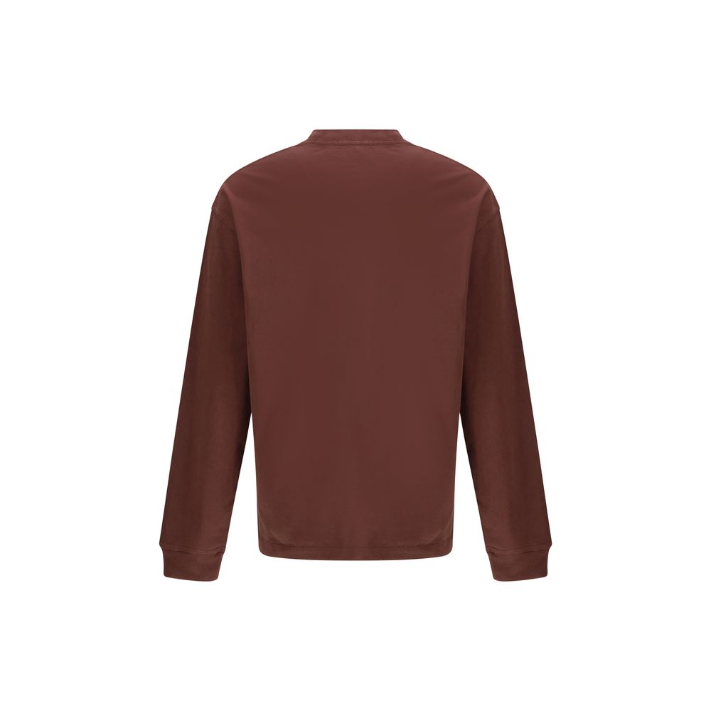 Back view of Agolde Bordeaux Cotton Long Sleeve T-Shirt with ribbed crew neck and elasticized cuffs, AW25 collection.
