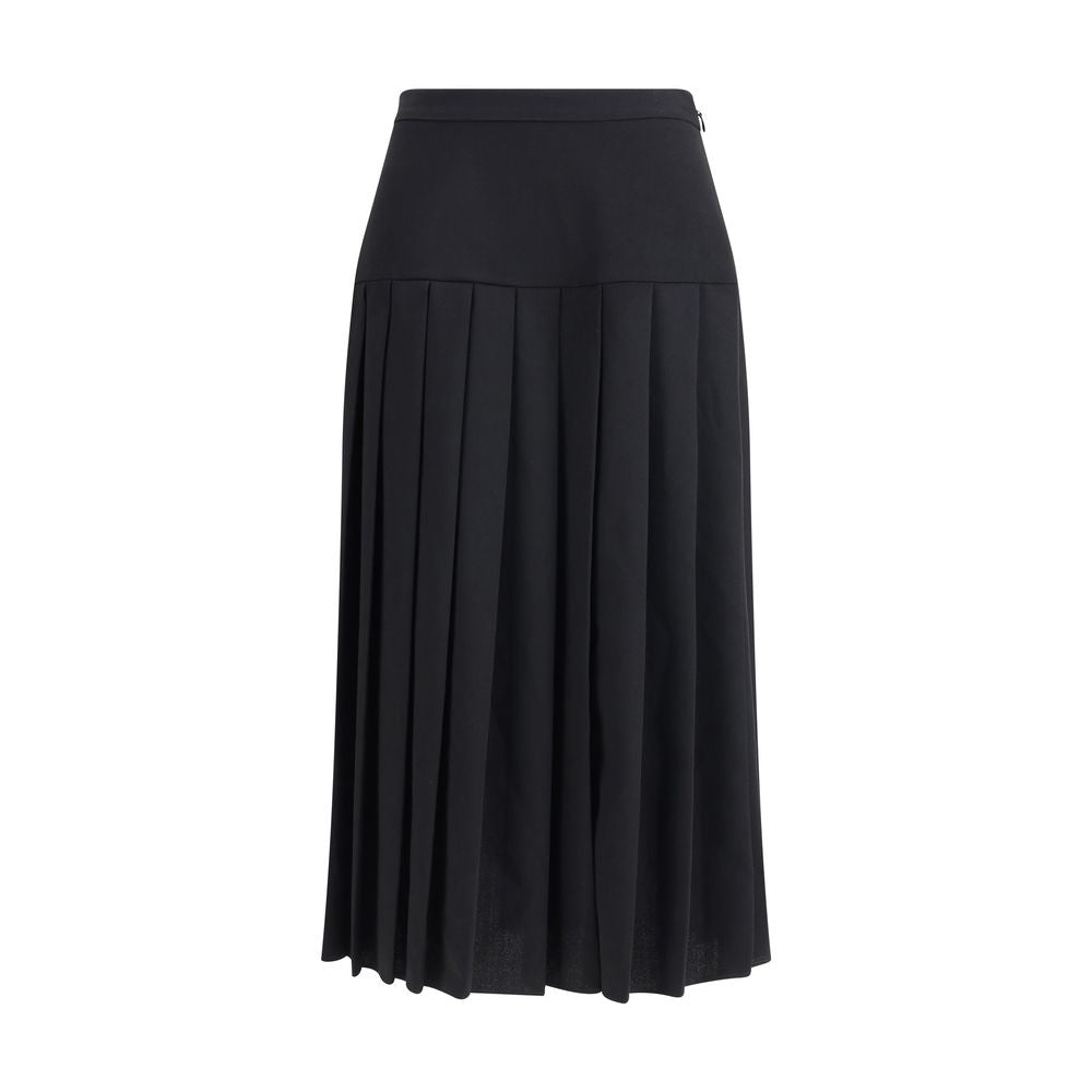 Alessandra Rich Black Fleece Wool Midi Skirt with pleated design, perfect for elegant and sophisticated looks, featuring invisible zipper.
