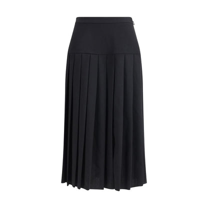 Alessandra Rich Black Fleece Wool Midi Skirt with pleated design, perfect for elegant and sophisticated looks, featuring invisible zipper.