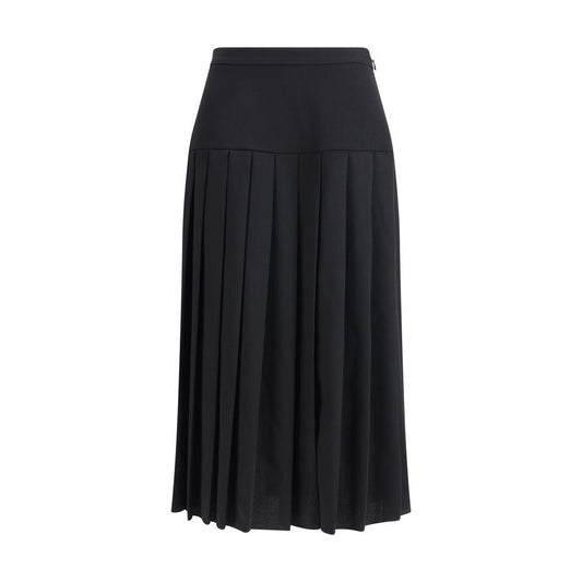 Alessandra Rich Black Fleece Wool Midi Skirt with pleated design, perfect for elegant and sophisticated looks, featuring invisible zipper.