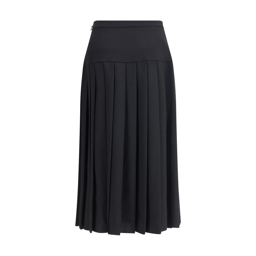 Alessandra Rich Black Fleece Wool Midi Skirt with pleated design and regular fit for elegant and sophisticated looks.