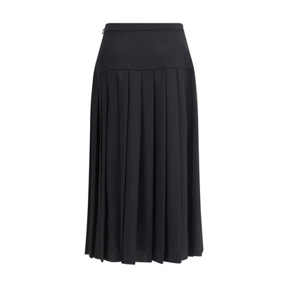 Alessandra Rich Black Fleece Wool Midi Skirt with pleated design and regular fit for elegant and sophisticated looks.