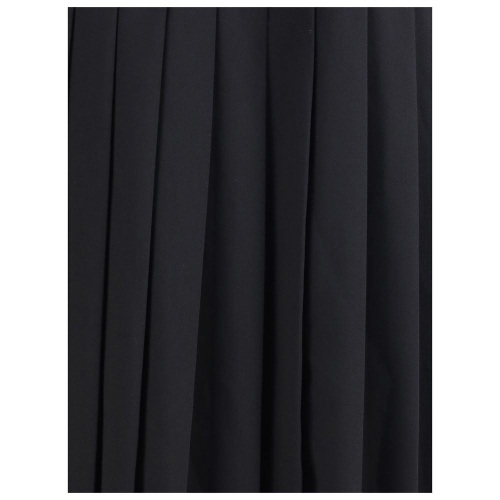 Alessandra Rich Black Fleece Wool Midi Skirt showing pleated design with structured silhouette and invisible side zipper for elegant look.