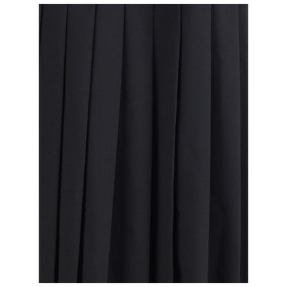 Alessandra Rich Black Fleece Wool Midi Skirt showing pleated design with structured silhouette and invisible side zipper for elegant look.