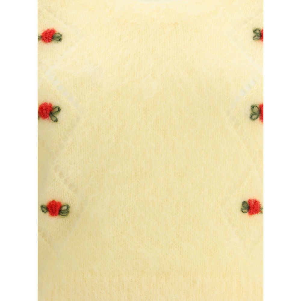 Alessandra Rich Yellow Mohair Sweatshirt with embroidered flowers and openwork details, perfect for a romantic wardrobe touch, AW25.