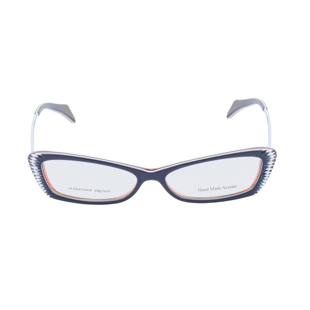 Alexander McQueen Multicolor Acetate Frames in blue, white, and orange with measurements 52/14/145 mm