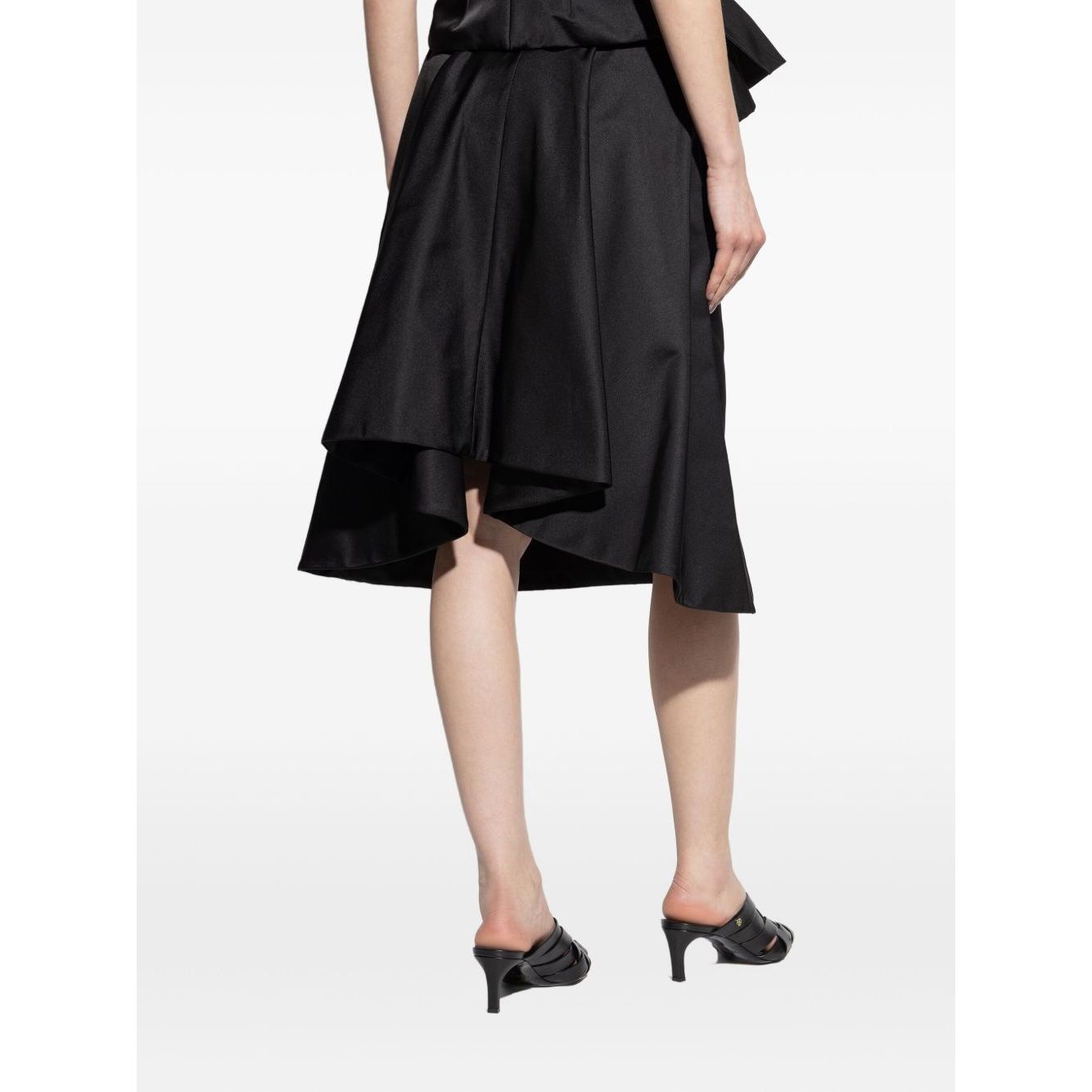 Back view of black satin finish A-line Silk skirt - Alexander McQueen Skirts Black