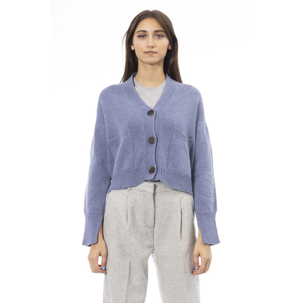 Alpha Studio Light Blue Merino Wool Women Cardigan