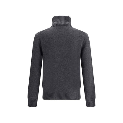 Back view of Ami Paris Gray Cashmere Turtleneck sweater with ribbed turtleneck, hem, and cuffs showcasing elegant design.