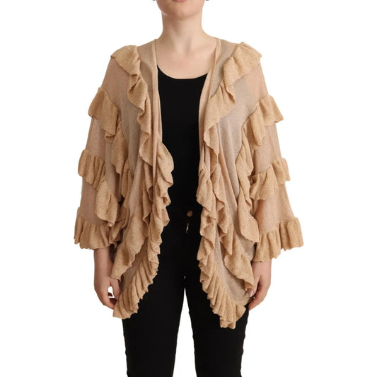 Aniye By Gold Ruffles Long Sleeves Viscose Cardigan Top 1728,67345645728,Aniye By,Cardigans - Sweaters - Clothing,Clothing,Gold,IT40|S,Material: 70% Viscose 15% Nylon 15% Polyester,Preowned / Defect,Sweaters - Clothing,Women