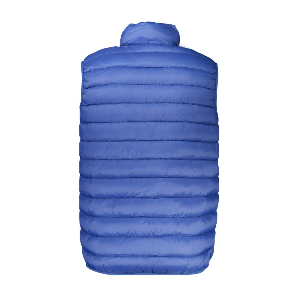 Armata Di Mare Blue Polyamide Men Jacket, sleeveless with zip closure and multiple pockets, shown from the back.