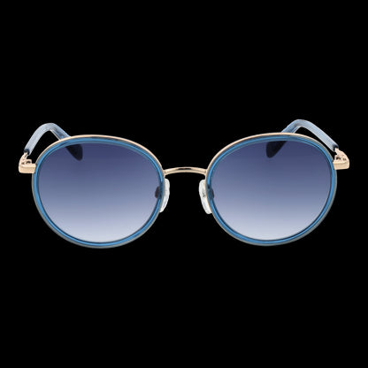 Alt Tag: BENETTON MOD. BE7048 52285 women's sunglasses, round design, blue gradient lenses, gold accents, elegant eyewear for ladies.