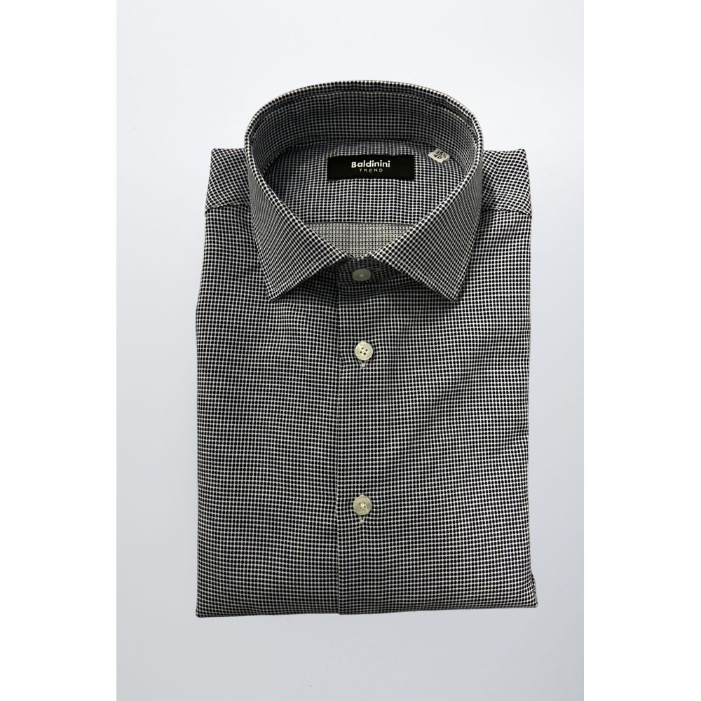 Baldinini Trend Blue Cotton Men Shirt with French collar and buttoned cuffs, folded neatly, showcasing Italian craftsmanship and style.