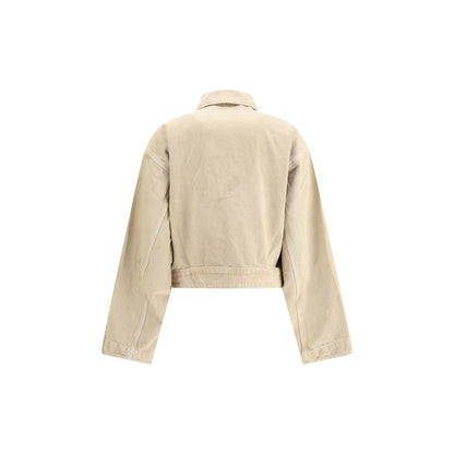 Balenciaga Beige Cotton Denim Jacket back view, showing its workwear-inspired design with a classic collar and cropped fit for AW25 season.