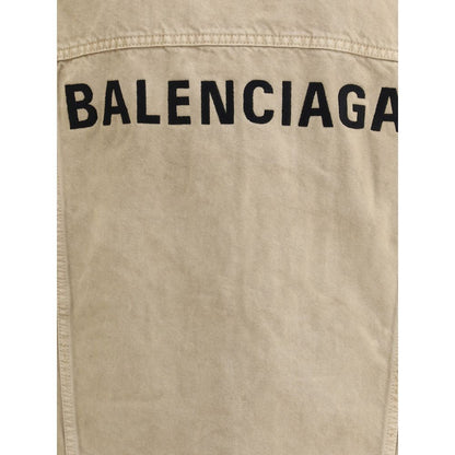 Back view of Balenciaga Beige Cotton Denim Jacket featuring embroidered logo.