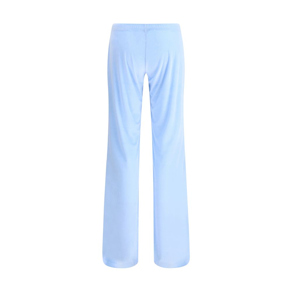 Balenciaga Light Blue Triacetate Casual Pants, featuring elastic waist and flare leg in bistretch velvet.