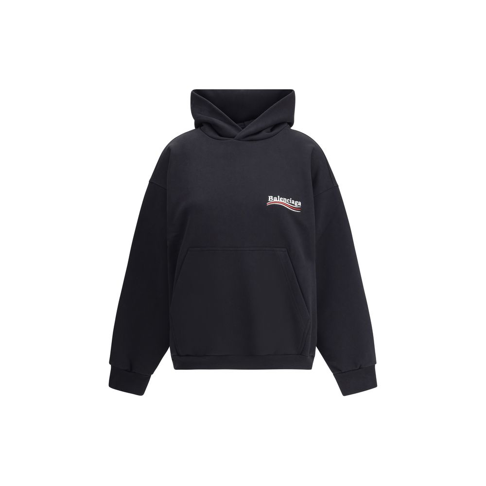 Balenciaga Logoed Hoodie with oversized cut, double-slider zipper, and iconic monogram; perfect for contemporary streetwear.
