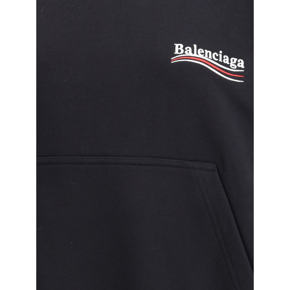 Balenciaga Logoed Hoodie with contrasting monogram, oversized cotton design featuring front pockets and ribbed cuffs for streetwear style.