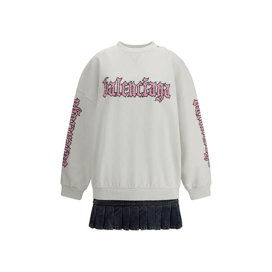 Balenciaga Multicolor Cotton Sweatshirt with logo print and denim skirt, featuring a ribbed collar and cuffs for a casual, urban style.