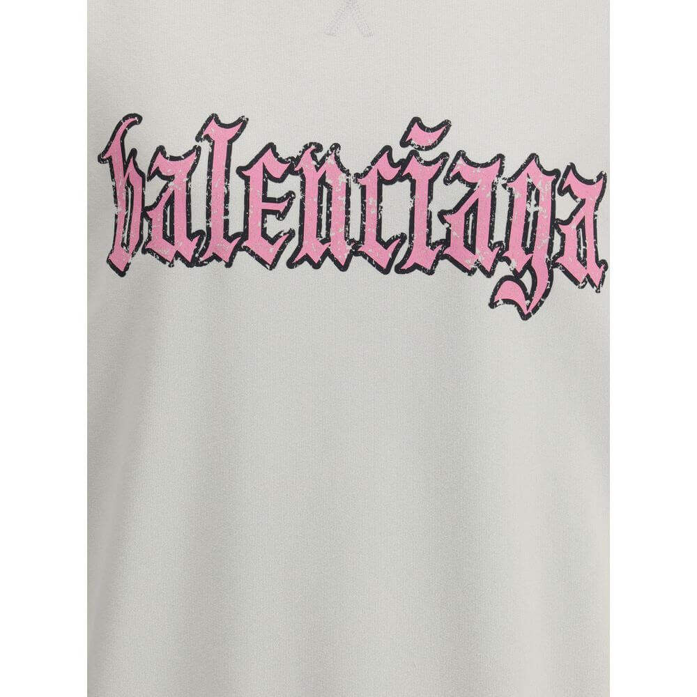 Balenciaga Multicolor Cotton Sweatshirt with pink printed logo, featuring a ribbed collar and relax-fit design for urban style.