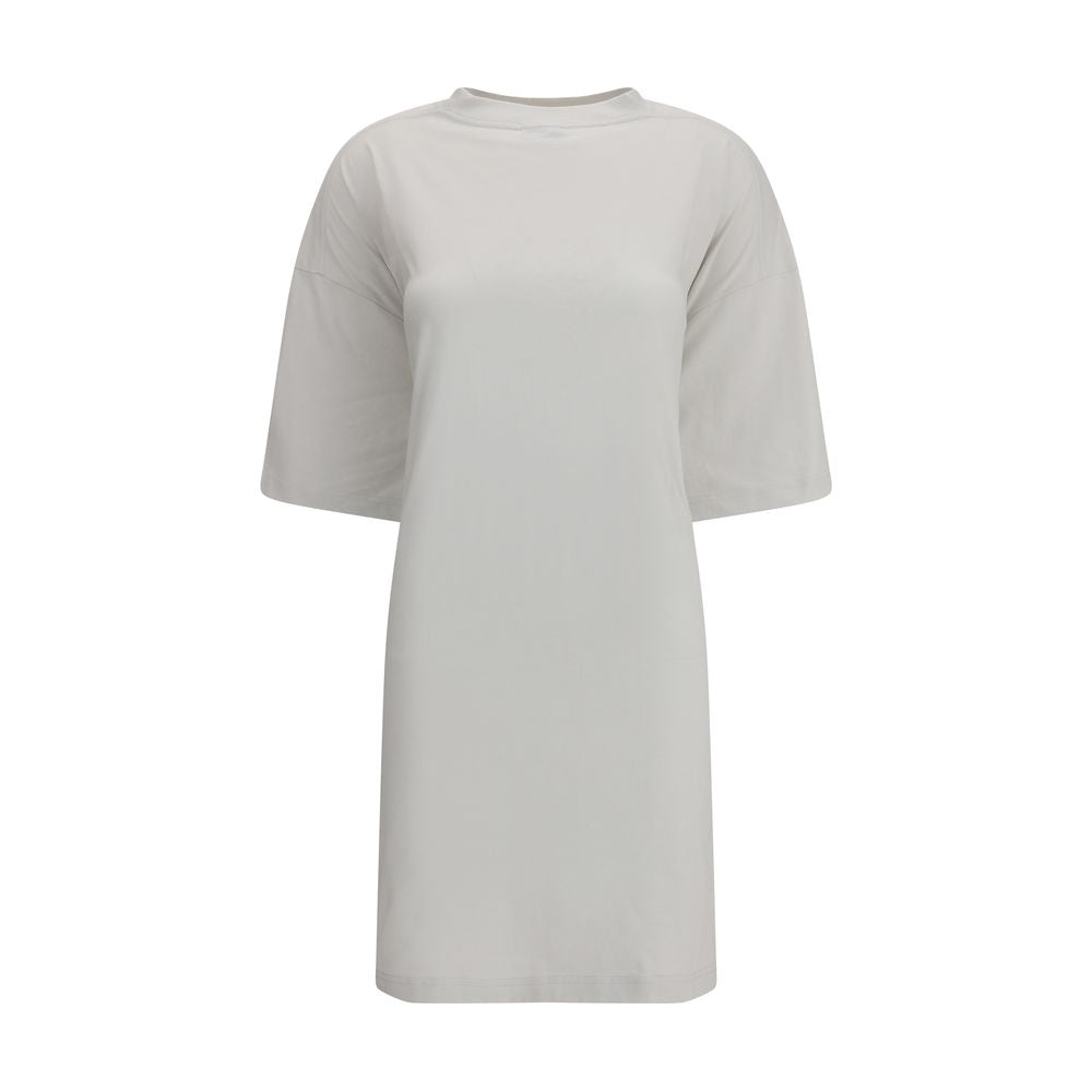 Balenciaga White Cotton Casual Dress with crew neck and short sleeves, AW25 collection, semi-fitted dry jersey for a sophisticated look.